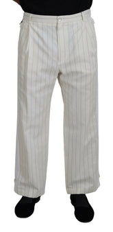 Dolce & Gabbana White Cotton Striped Formal Pants -   -  Dolce & Gabbana.